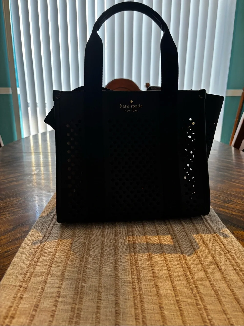 kate spade Black Perforated Canvas Tote